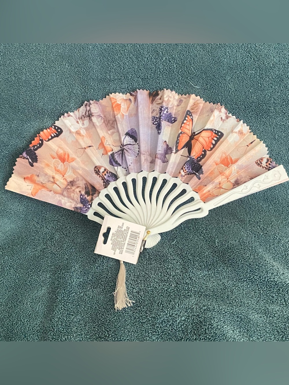 New Folding Hand Fan Monarch Butterflies Plastic Handle Nylon Blades 15”W 9”H